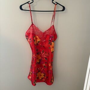 Victoria's Secret Red and Orange Floral Lace Slip